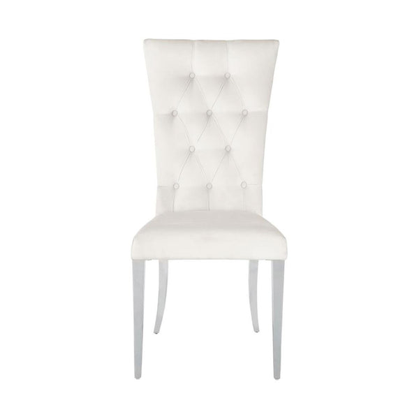 English Elm Set Of 2 Elegant Velvet Dining Chairs In White With Chrome Legs - Modern Comfort & Style Upgrade B016P225488-GIGA