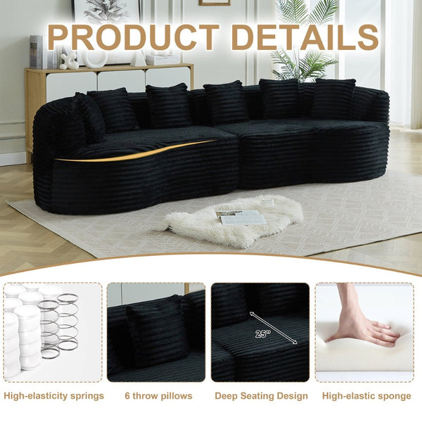 English Elm Curved Chenille Sectional Sofa Deep Seat Cloud Cushions Four Seater Modern Living Room Black W3505P456572