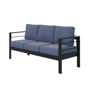 English Elm 4-piece Aluminum Outdoor Conversation Set with Rust-proof Matte Frame and Wpc Coffee Table Blue B082S00094