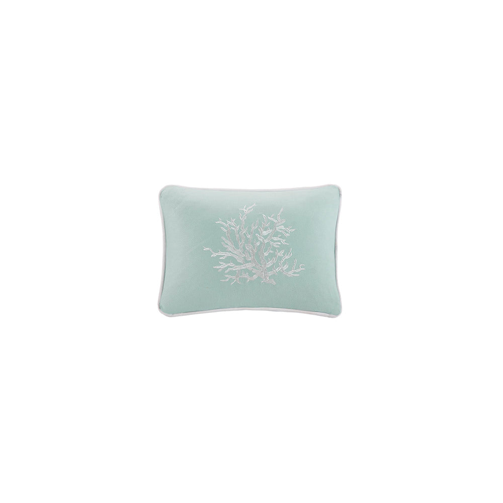 JLA Home Harbor House Blue - Oblong Harbor House Coastline Embroidered Coral Pillow in Aqua and White Cotton Jacquard Accent Decor HH30-402A