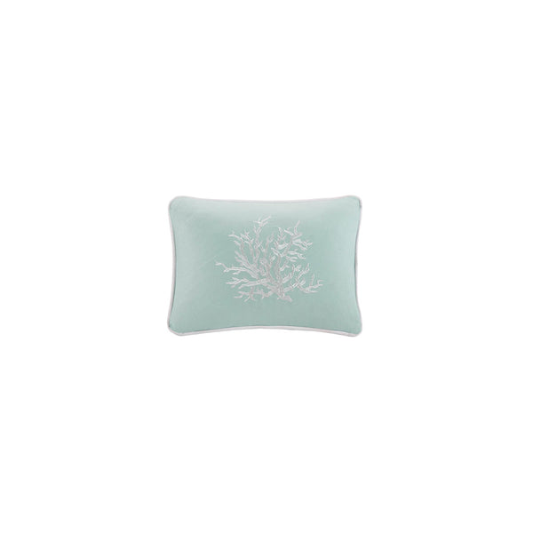 JLA Home Harbor House Blue - Oblong Harbor House Coastline Embroidered Coral Pillow in Aqua and White Cotton Jacquard Accent Decor HH30-402A