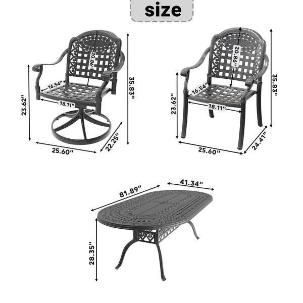 English Elm 7-Piece All-Weather Cast Aluminum Dining Set With Swivel & Dining Chairs, Cushions & Oval Table W1710S00392