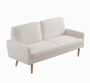 English Elm Velvet Upholstered Two Seat Loveseat with Tapered Wood Legs Mid Century European Style Ivory B2735P291963