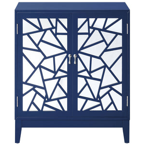 English Elm Breckenridge Blue Glam Console Table with Mirrored 2-Door Cabinet, Magnetic Catches, Chic Storage Elegance B062P186448