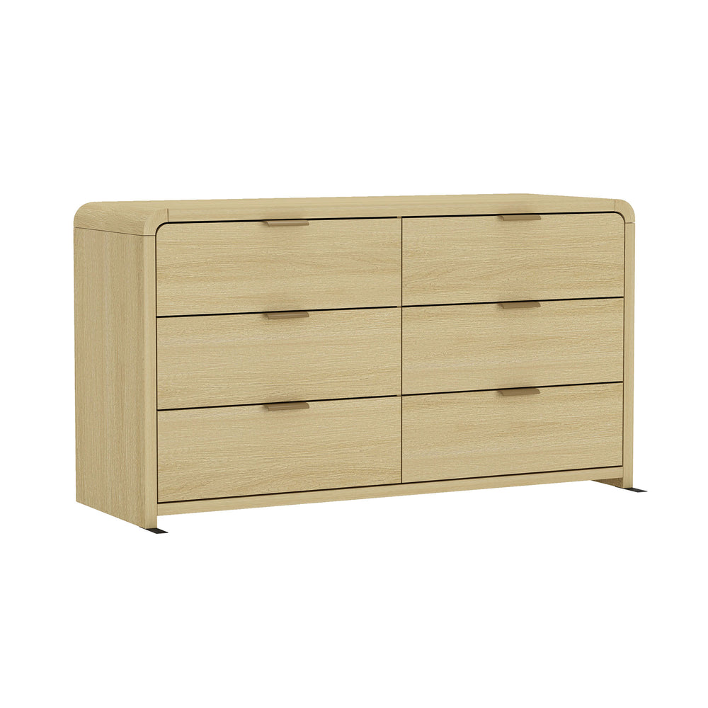 English Elm Grace 60" Dresser Natural Oak — 6-Drawer Modern Solid Wood Look, Metal Glam Handles, TV-Ready B365S00063