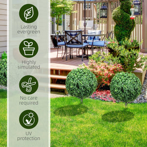 English Elm HOMCOM Artificial Boxwood Topiary Trees Set of 2, UV-Protected 27.6" Faux Ball Plants with Stakes for Indoor Outdoor Décor and Low-Maintenance Beauty W2225P229686