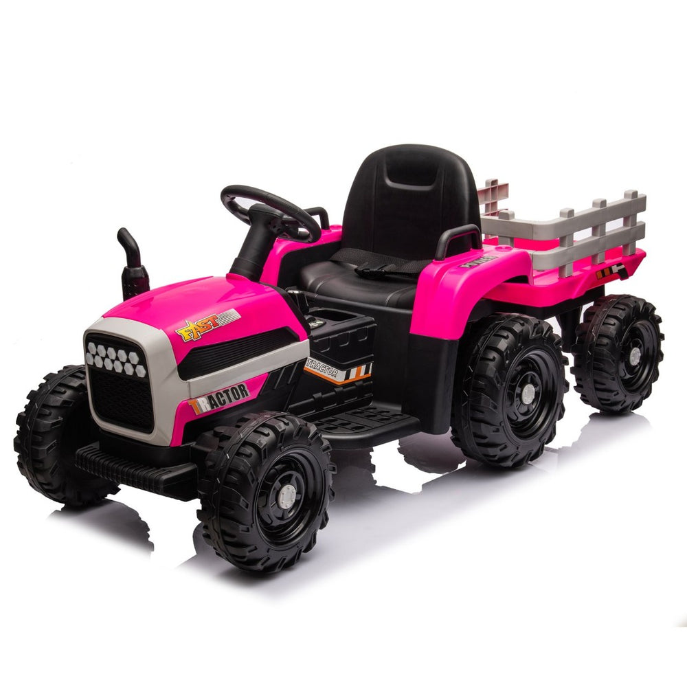 English Elm Ride on Electric Tractor Toy with Trailer 24v 400w Dual Motors Remote Control Led Red W1578P193902
