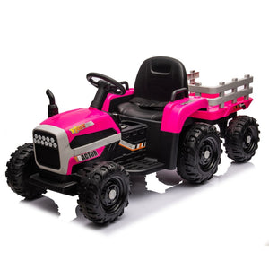 English Elm Ride on Electric Tractor Toy with Trailer 24v 400w Dual Motors Remote Control Led Red W1578P193902