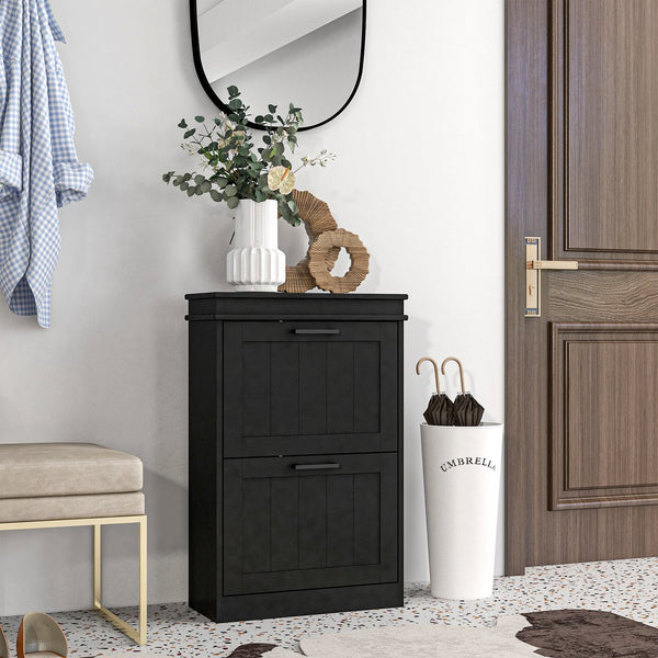 English Elm Homcom Slim Shoe Cabinet For Entryway – Stylish 10-Pair Storage With Adjustable Shelves & Safety Features W2225P229388