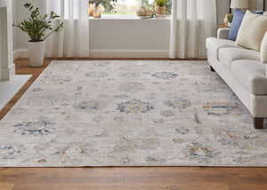 Feizy Rugs Pasha Vibrant Floral Distressed Rug – Soft, Stain-resistant Polyester For Eclectic Home Styling Taupe,Ivory,Blue Polyester Pas39m9fbgeblue70