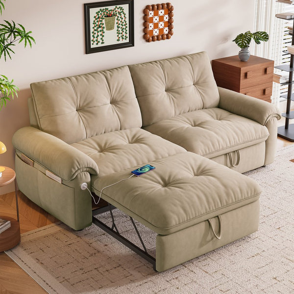 English Elm It 77-inch convertible velvet sofa bed, 2-in-1 loveseat to guest bed with steel frame, high-resilience foam comfort Brown W3820S00015