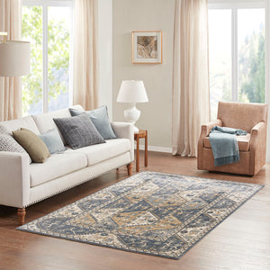 JLA Home Madison Park - Tiled Madison Park Dakota Tile Border Area Rug — Blue & Cream Geometric Pile, Durable Machine-Woven Comfort MP35-7559
