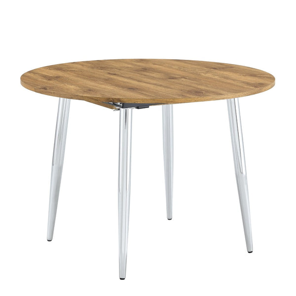 English Elm With Retractable Leaf Round Oval Mdf Top and Sleek Metal Legs Modern Dining Table Silver,Wood W1151S03944
