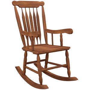 English Elm Outsunny Outdoor Wood Rocking Chair For Garden & Patio - 350 Lbs Capacity, High Back Comfort Rocker W2225P174333-GIGA
