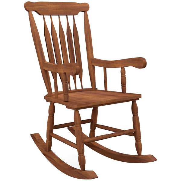 English Elm Outsunny Outdoor Wood Rocking Chair For Garden & Patio - 350 Lbs Capacity, High Back Comfort Rocker W2225P174333-GIGA