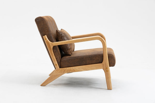 English Elm Mid Century Modern Accent Chair Natural Wood Frame Upholstered with Lumbar Cushion W2530P407185