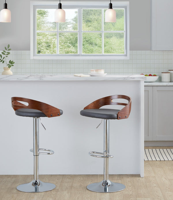 English Elm Adjustable Swivel Barstools Set of Two with Chrome Base Mid-century Kitchen Counter Seating Walnut B202S01966