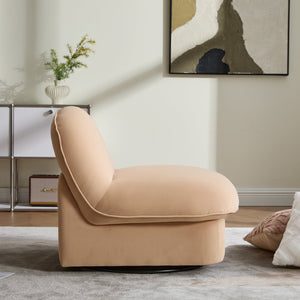 English Elm Swivel Accent Chair Plush Velvet Pumpkin Barrel Silhouette with 360 Degree Metal Base Khaki W3244P392748