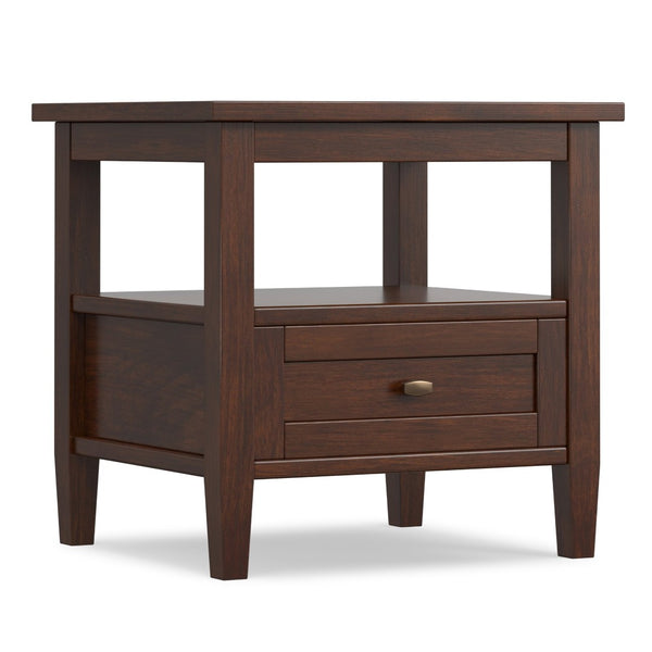 English Elm Warm Shaker Solid Wood End Table with Drawer Open Shelf Rustic Living Room Accent B136P481642