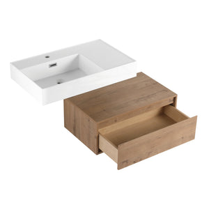 English Elm 30 Inch Wall-Mounted Bathroom Vanity With Resin Sink, Soft Close Drawer & Modern Oak Finish W999S00257