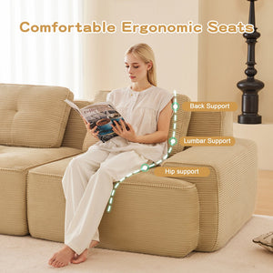 English Elm 153" Luxurious U-Shaped Modular Sectional Sofa, Soft Corduroy, 4-Seater With Movable Ottomans, Anti-Slip W714S01473