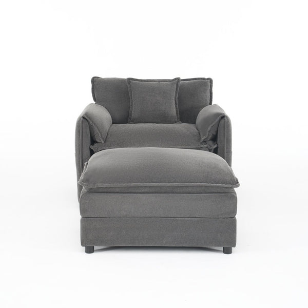 English Elm Oversized Chenille Lounge Chair with Detachable Ottoman Deep Cushioned Living Room Seat W3163S00069