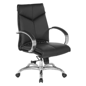 OSP Home Furnishings Deluxe Executive Top Grain Leather Office Chair with Lumbar Support and Chrome Arms Mid 8201