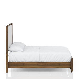 English Elm Queen Upholstered Headboard Bed Walnut Veneer Frame Transitional Bedroom Furniture B2699S00063