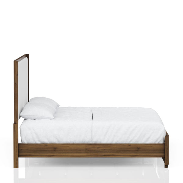 English Elm Queen Upholstered Headboard Bed Walnut Veneer Frame Transitional Bedroom Furniture B2699S00063