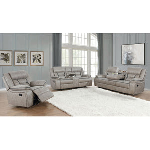 English Elm Brazelton Upholstered Glider Loveseat with Lift-Top Console, Manual Recline, Cup Holders & Plush Comfort taupe B062P357772