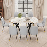 Hearth and Haven 1 Table and 8 Chairs Set.A Rectangular Dining Table with a 0.39-Inch Imitation Marble Tabletop and Black Metal Legs.Paired with 8 Chairs with Leatherette Leather Seat Cushion and Black Metal Legs.F-1538, C-007 W1151S00954 W1151S00954