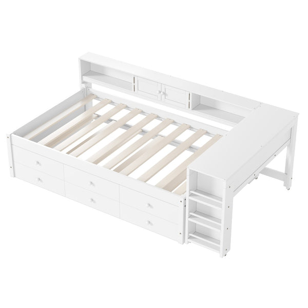 English Elm Twin Daybed Pine Frame with Trundle Desk Hutch Shelves and Storage for Kids Rooms White W1580S00458
