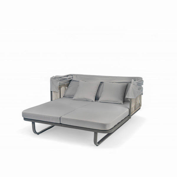 English Elm 57" Outdoor Patio Daybed with Retractable Sunshade Canopy, Rattan Accents, Water-Repellent Fabric, Durable Iron Frame Grey N719Z000150E