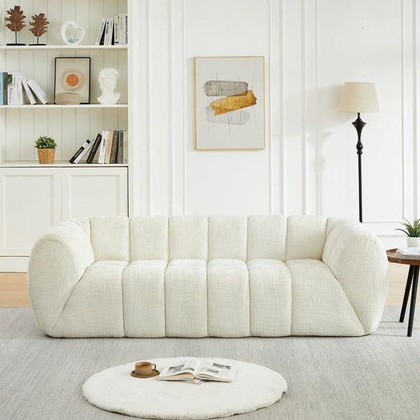 English Elm Chenille Cloud Sofa with Quilted Seat and Piano Backrest for Modern Living Spaces Beige W834P442222