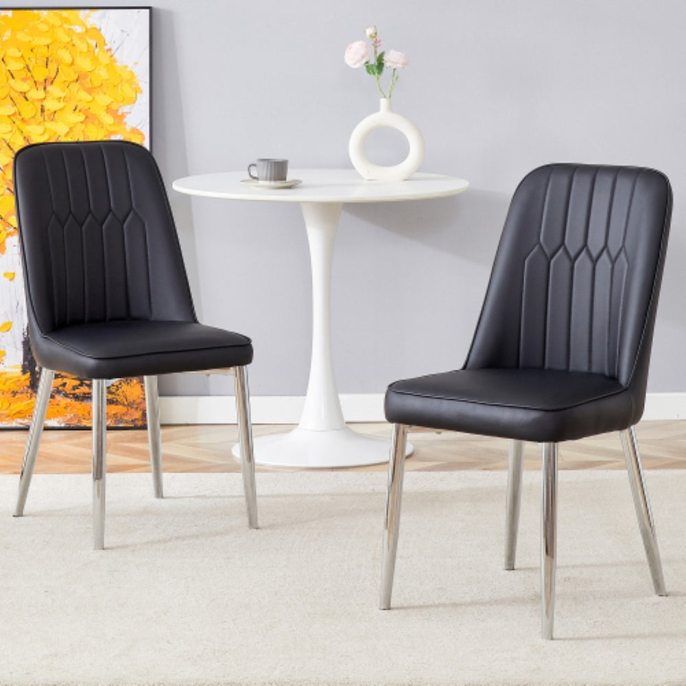 English Elm 2 Pu Leather Dining Chairs Padded Curved Seat Silver Metal Legs Modern Kitchen W2827P395056