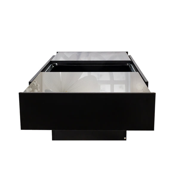 English Elm Coffee Table with Sliding Top and Hidden Storage, Extendable 57" Surface for Living Room Hosting Black W331P270515