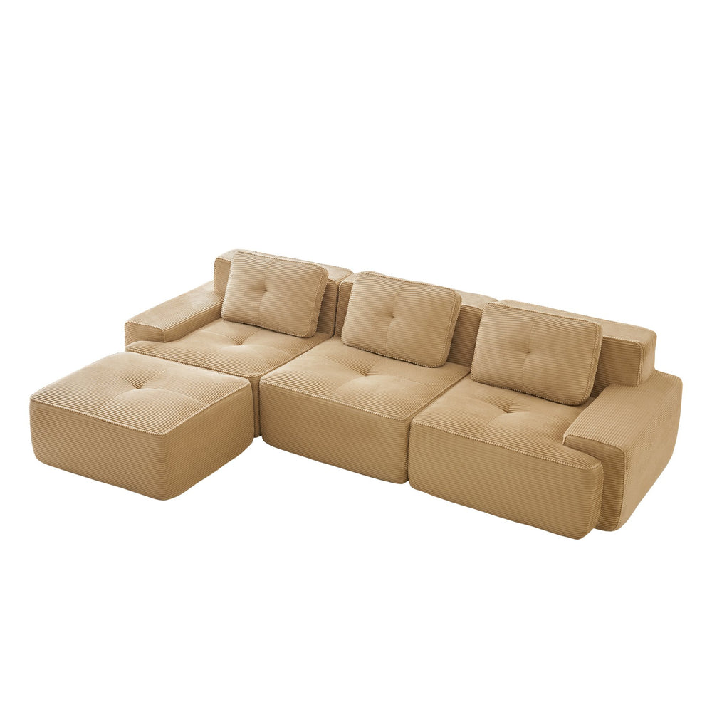 English Elm 117" Modern L-Shaped Sectional Sofa In Camel Corduroy – No Assembly, Deep Seats & Movable Ottoman W714S01468