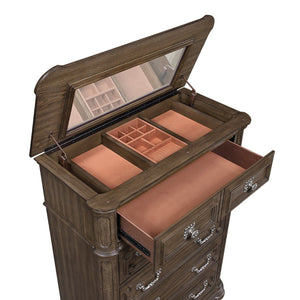 English Elm Traditional Oak Walnut Tall Chest with Velvet Jewelry Tray and Dovetail Drawers B011P490021