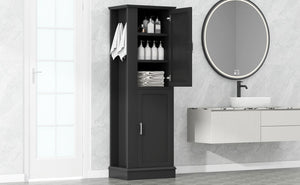 English Elm Tall Bathroom Storage Cabinet - Freestanding With Adjustable Shelves, Hooks & Modern Black Design N725P241834B-GIGA