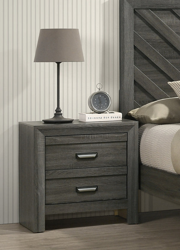 English Elm 1pc Two-Drawer Nightstand with Wood Grain Finish, Compact Modern Bedroom Storage Accent Table, 21.6x16.4x23.7" Gray 25.94 L x 18.19 W x 27.67 H B011P368149
