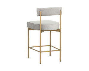 Sunpan SENECA Counter Stool - Elegant Open-Back Design in Antique Brass & Polo Club Stone Upholstery 112338