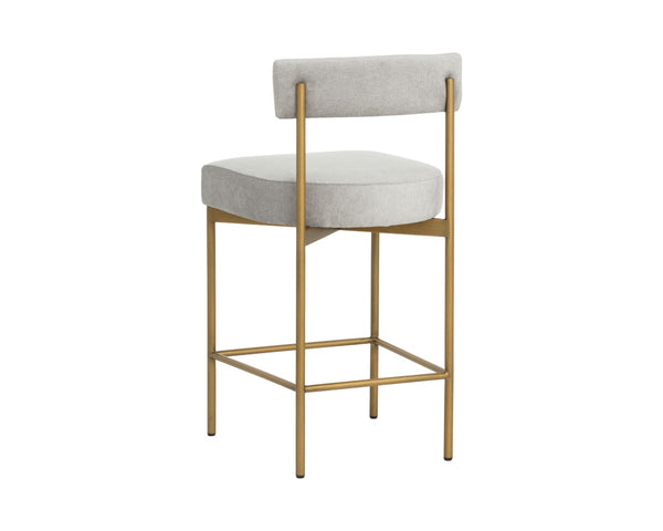 Sunpan SENECA Counter Stool - Elegant Open-Back Design in Antique Brass & Polo Club Stone Upholstery 112338