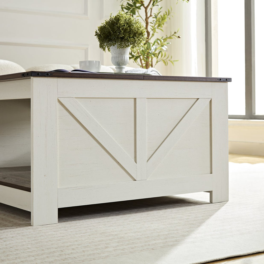 English Elm Coffee Two-Tier Farmhouse Coffee Table with Storage, Scratch-Resistant Walnut & Ivory Finish, Multifunctional 35.4"x20" W2393P168728