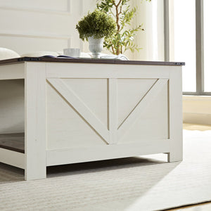 English Elm Coffee Two-Tier Farmhouse Coffee Table with Storage, Scratch-Resistant Walnut & Ivory Finish, Multifunctional 35.4"x20" W2393P168728