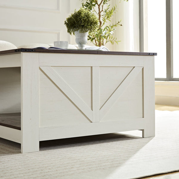 English Elm Coffee Two-Tier Farmhouse Coffee Table with Storage, Scratch-Resistant Walnut & Ivory Finish, Multifunctional 35.4"x20" W2393P168728
