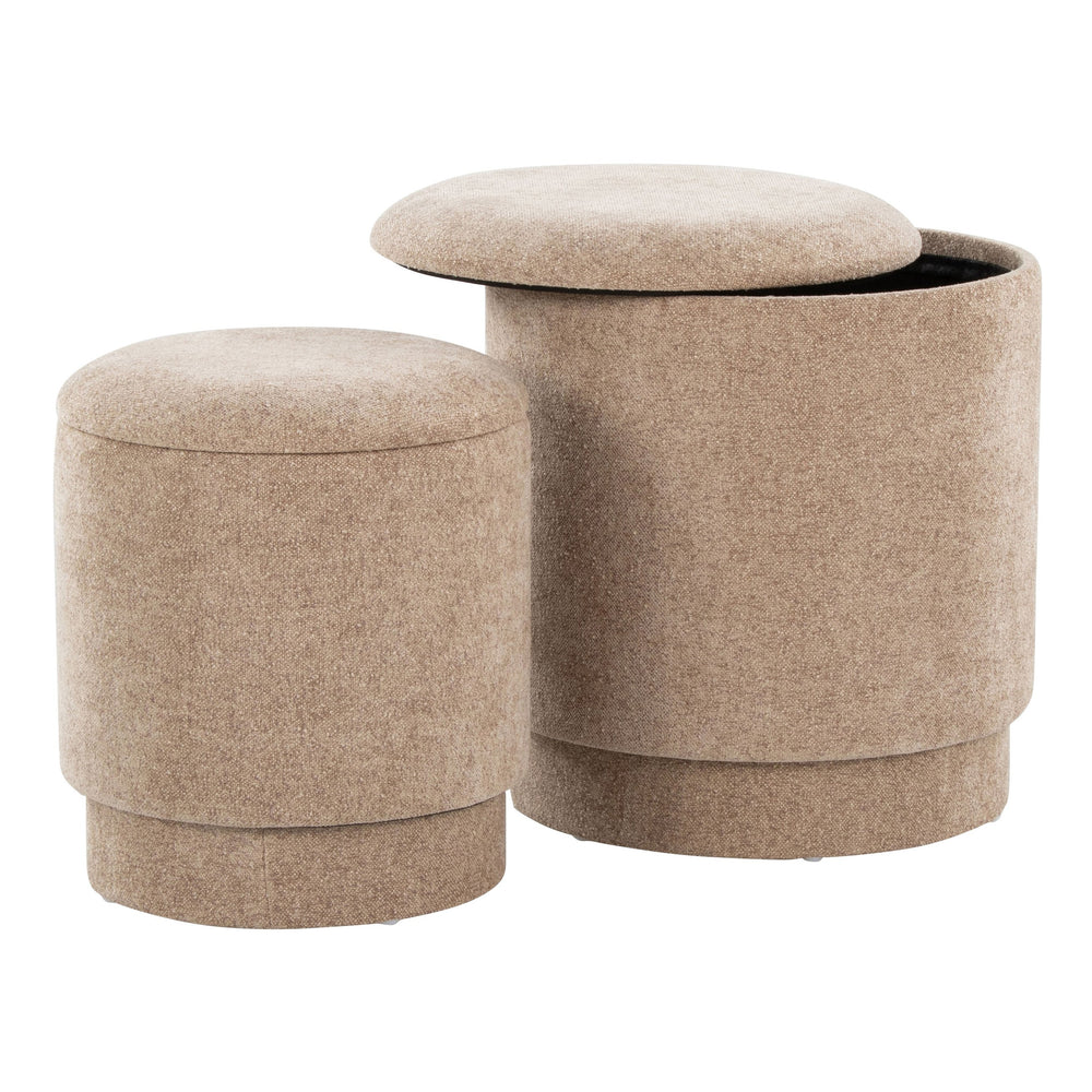 English Elm Marla Upholstered Ottoman Set with Storage Lids — Contemporary Fabric Seating, Foam Comfort, 2pcs Brown B202P223741