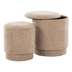 English Elm Marla Upholstered Ottoman Set with Storage Lids — Contemporary Fabric Seating, Foam Comfort, 2pcs Brown B202P223741