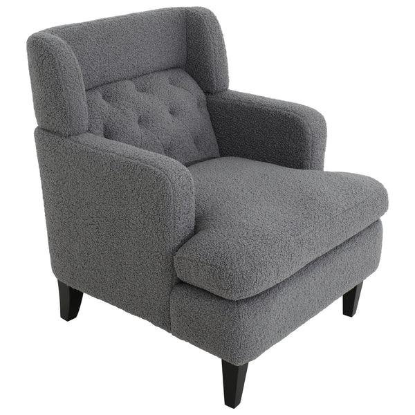 English Elm Christopher Knight Home® - Upholstered Teddy Fleece Armchair with Tufted Back, Contemporary Cozy Accent Seat for Living Room DARK GREY N763P193158R