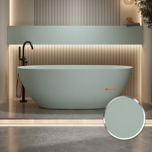 English Elm 65'' Resin Stone Freestanding Soaking Tub Ergonomic Matte White Spa Bath Turquoise Green W2753P347485