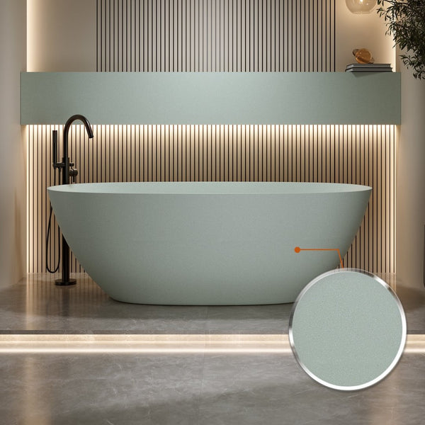 English Elm 65'' Resin Stone Freestanding Soaking Tub Ergonomic Matte White Spa Bath Turquoise Green W2753P347485